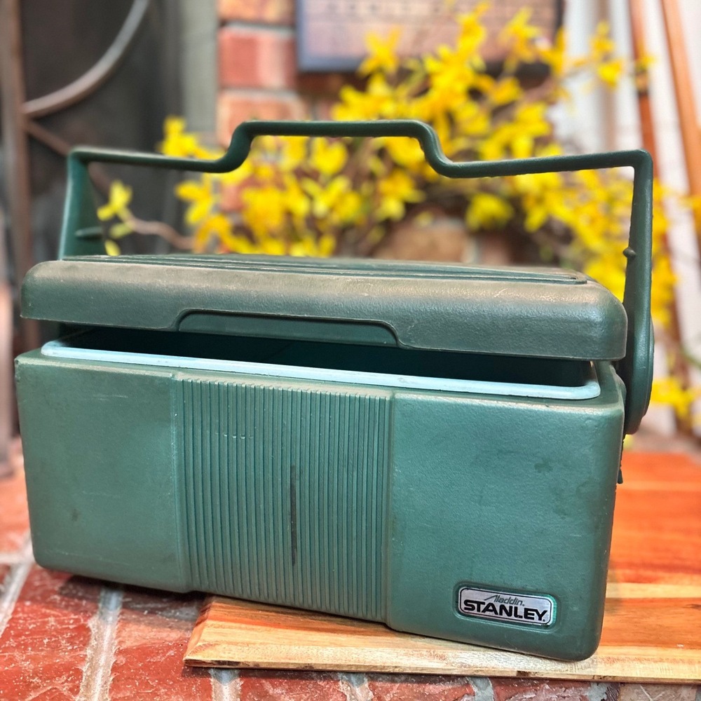 Vintage Aladdin Stanley Green Lunch Box Cooler Divided Hard Shell Work Picnic